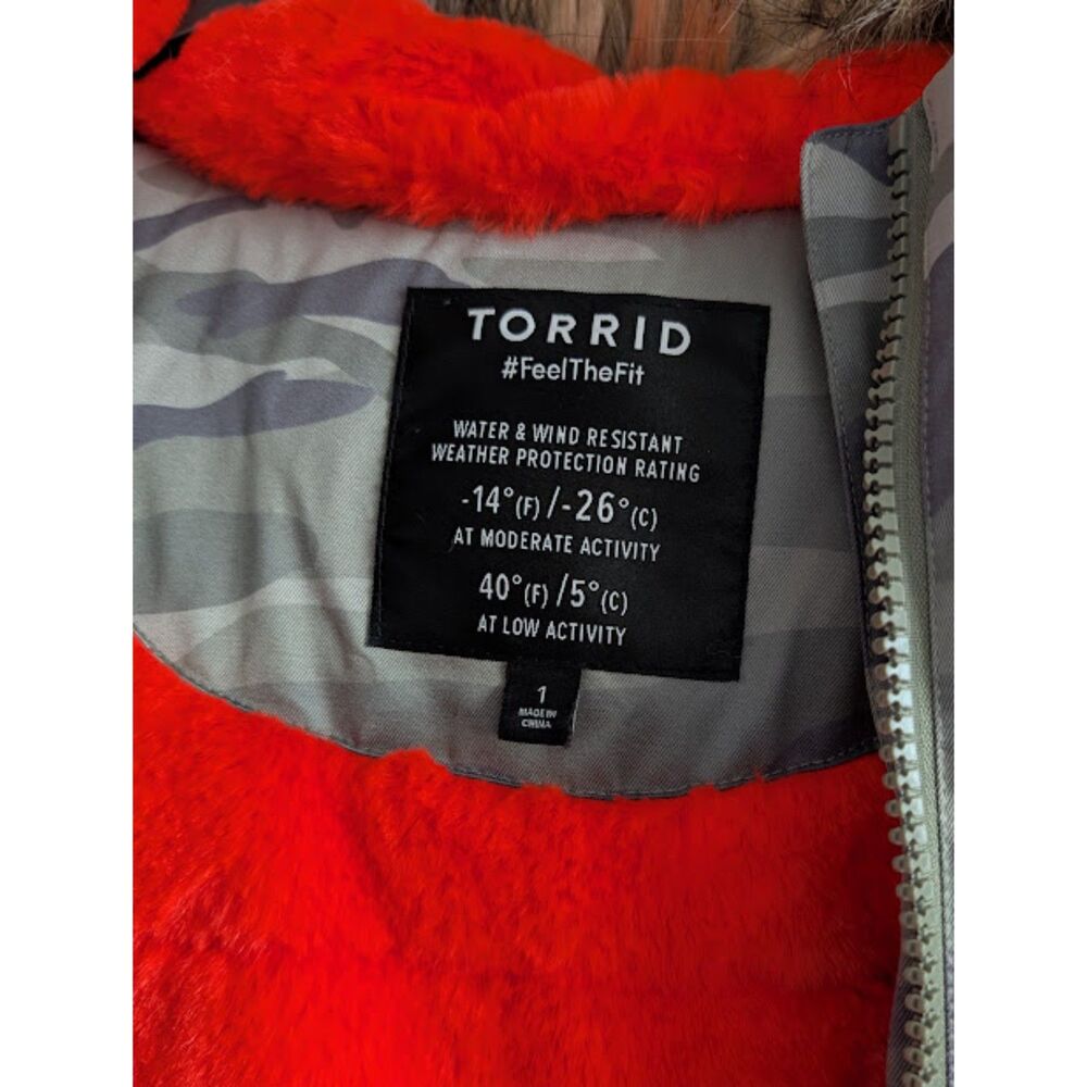 Torrid 1X Camo Twill Faux Fur Trim Parka Hooded Winter Coat - Picture 7 of 8
